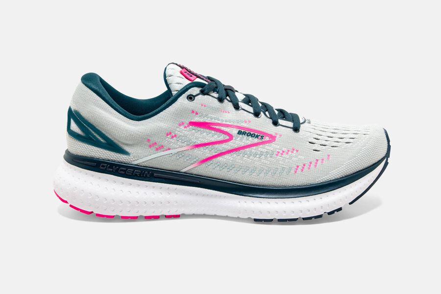 Brooks Glycerin 19 Road Running Shoes - Womens - White/Pink - DU8630594